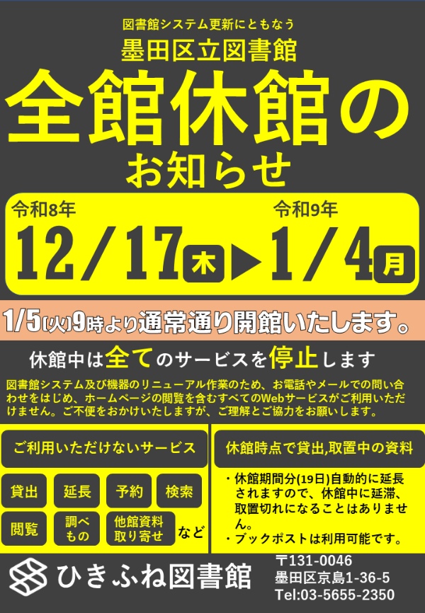 システム更新による休館